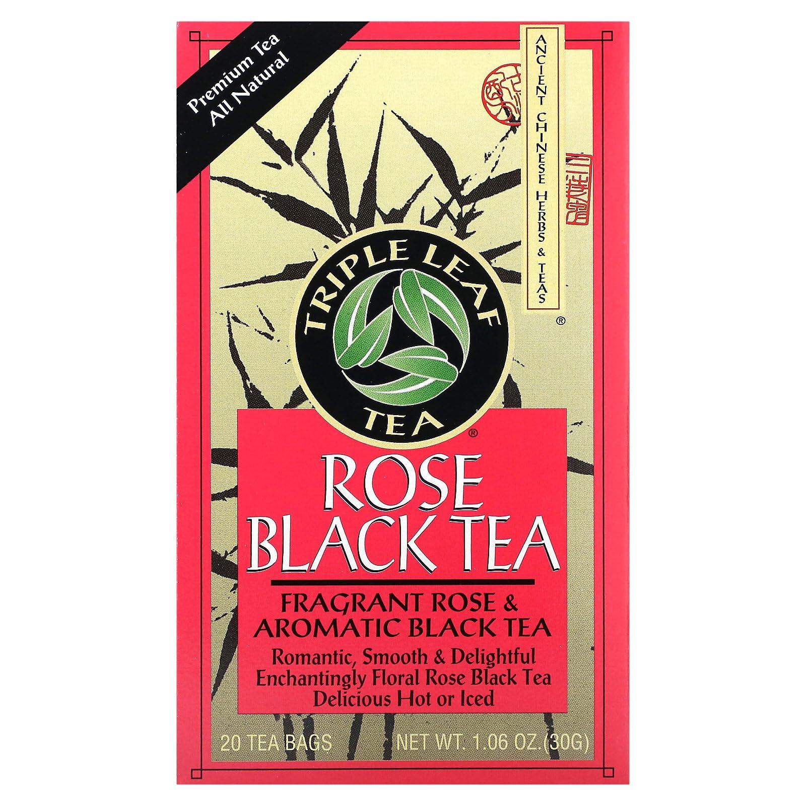Triple Leaf Tea Rose Black Tea, 20 Tea Bags, 1.06 oz (30 g)