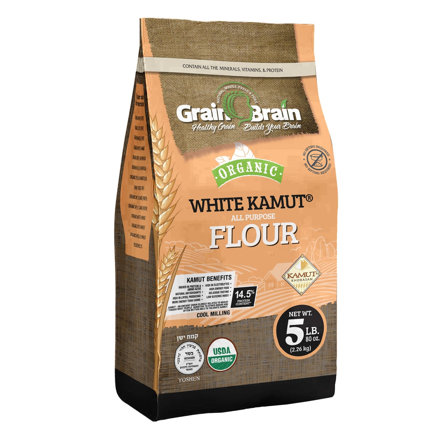 Grain Brain Organic White Kamut Flour - All Purpose Flour, 80 Ounce (Pack of 1)