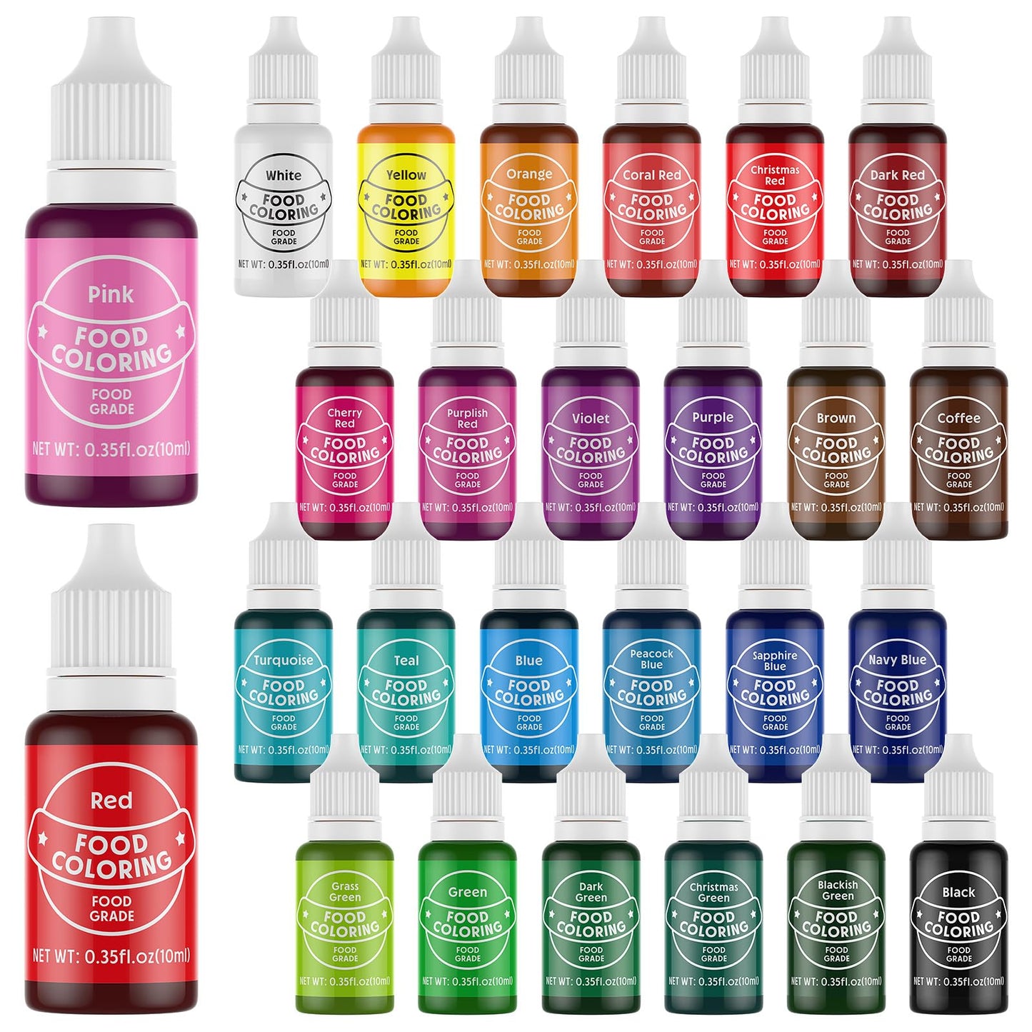 Cherrysea Food Coloring Set - 26 Vibrant Liquid Dyes for Baking, 0.35 Fl Oz Each, Ideal for Icing, Fondant, Cookies, and DIY Projects