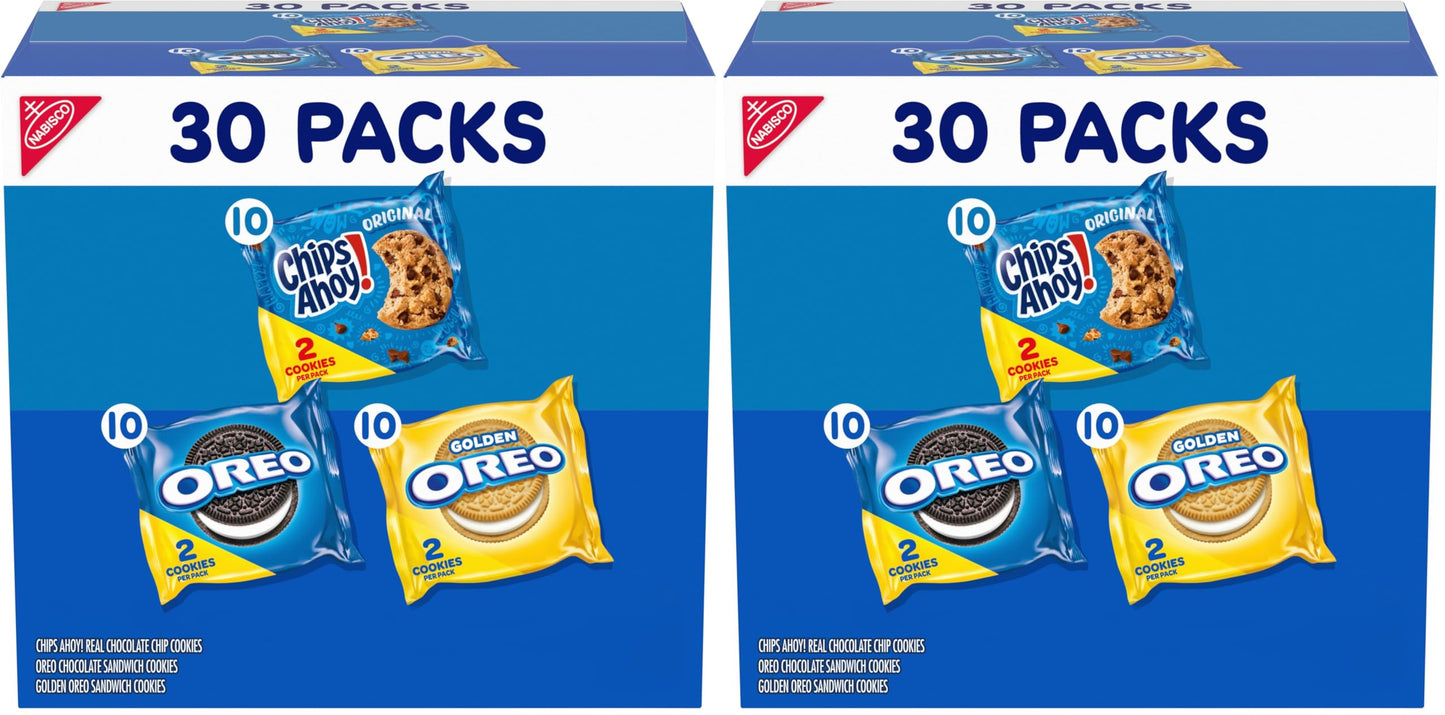 Nabisco Sweet Treats Cookie Variety Pack OREO, OREO Golden & CHIPS AHOY!, 30 Snack Packs (2 Cookies Per Pack) (Pack of 2)