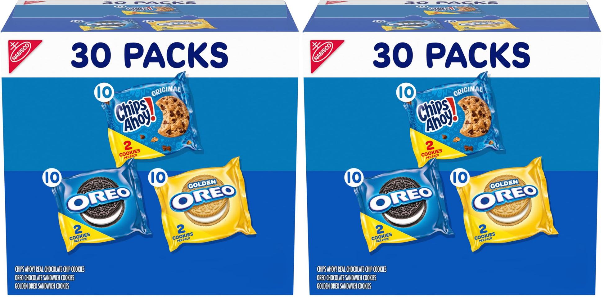 Nabisco Sweet Treats Cookie Variety Pack OREO, OREO Golden & CHIPS AHOY!, 30 Snack Packs (2 Cookies Per Pack) (Pack of 2)