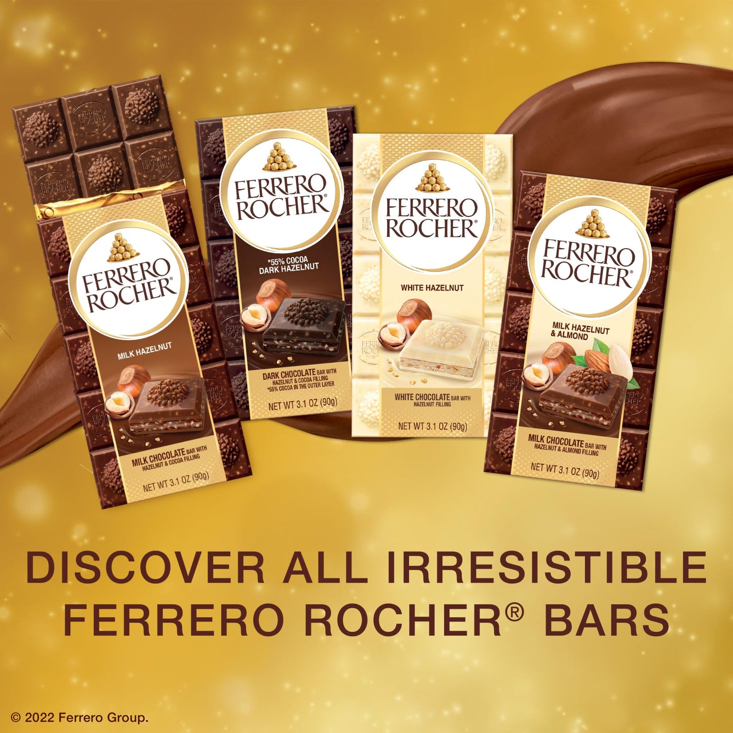 Ferrero Rocher Premium Chocolate Bars, 8 Pack, Milk Chocolate Hazelnut & Almond, Luxury Chocolate, Individually Wrapped Holiday Treats, 3.1 Oz Each