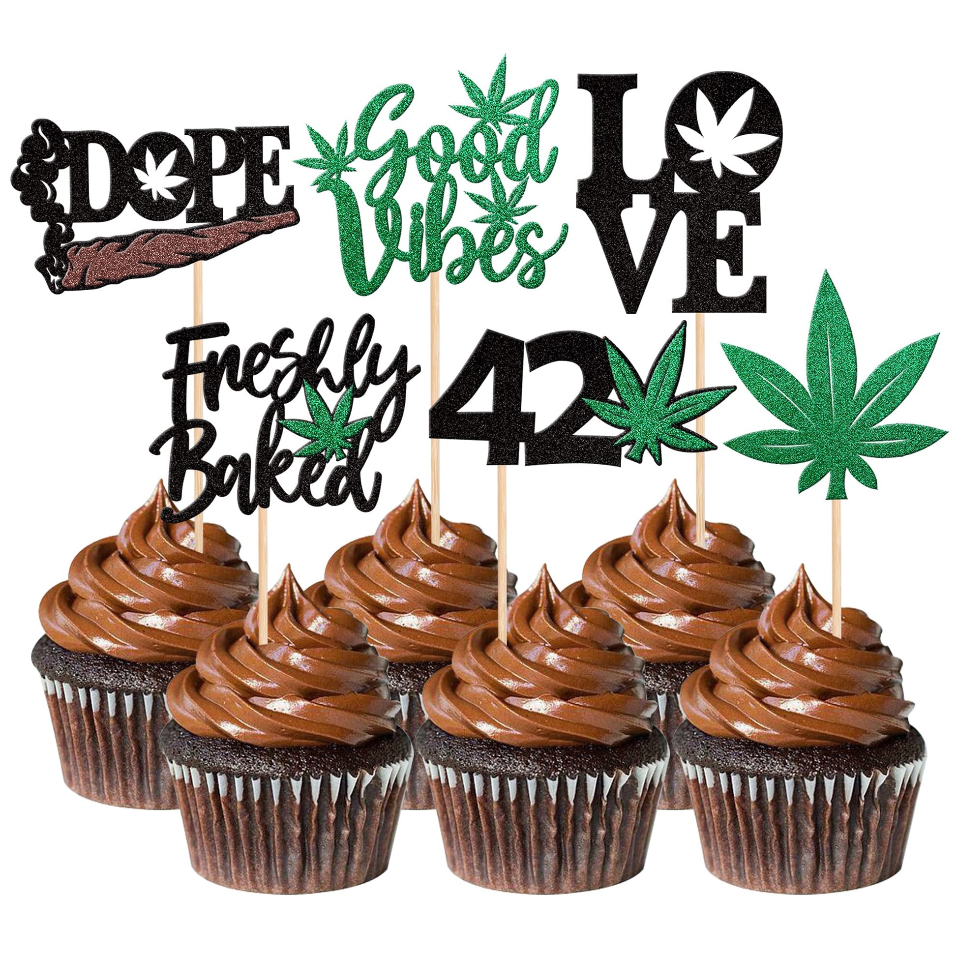 ZHUOWEISM Cupcake Toppers, 24 PCS Bamboo Glitter Leaves for Birthday Party, Design 2