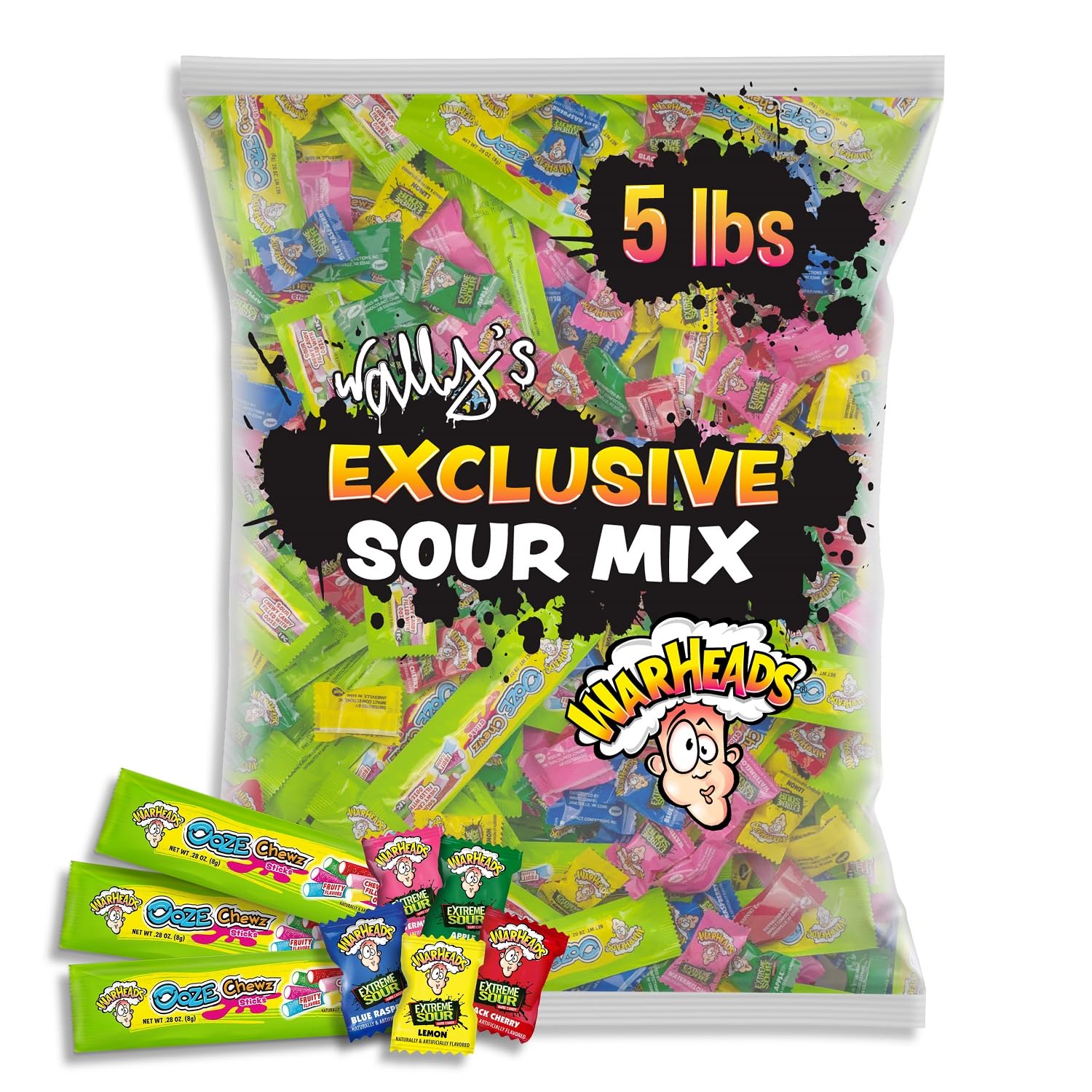 WallyS Unique Sour Mix - Warheads Sour Candy In Bulk - Assorted Fruity Flavors Variety Pack - Perfect For Parties  Parades  And Piatas - 5 Lb. Bag