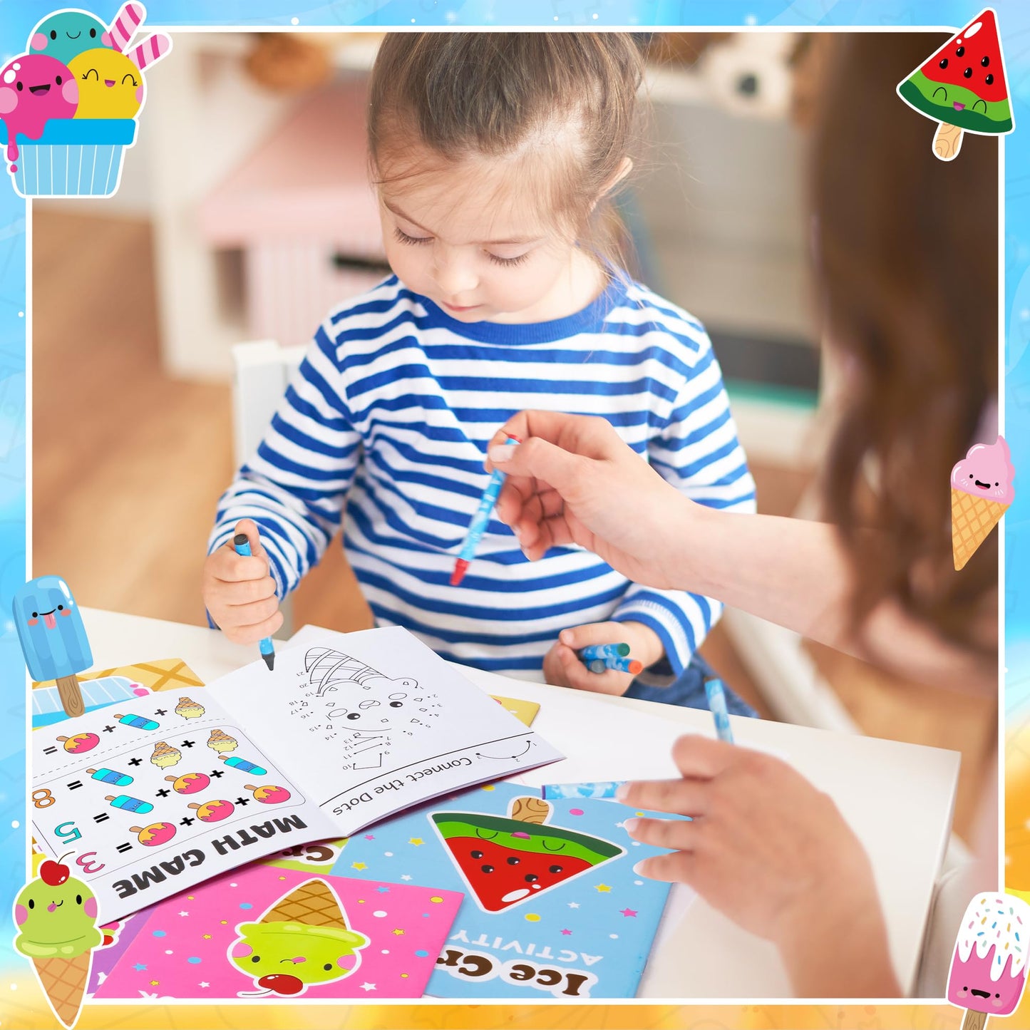 X1Zuue Ice Cream Activity Books For Kids 24Pcs Summer Ice Cream Mini Games Coloring Book Set Bulk Mazes Word Search Word Scrambl