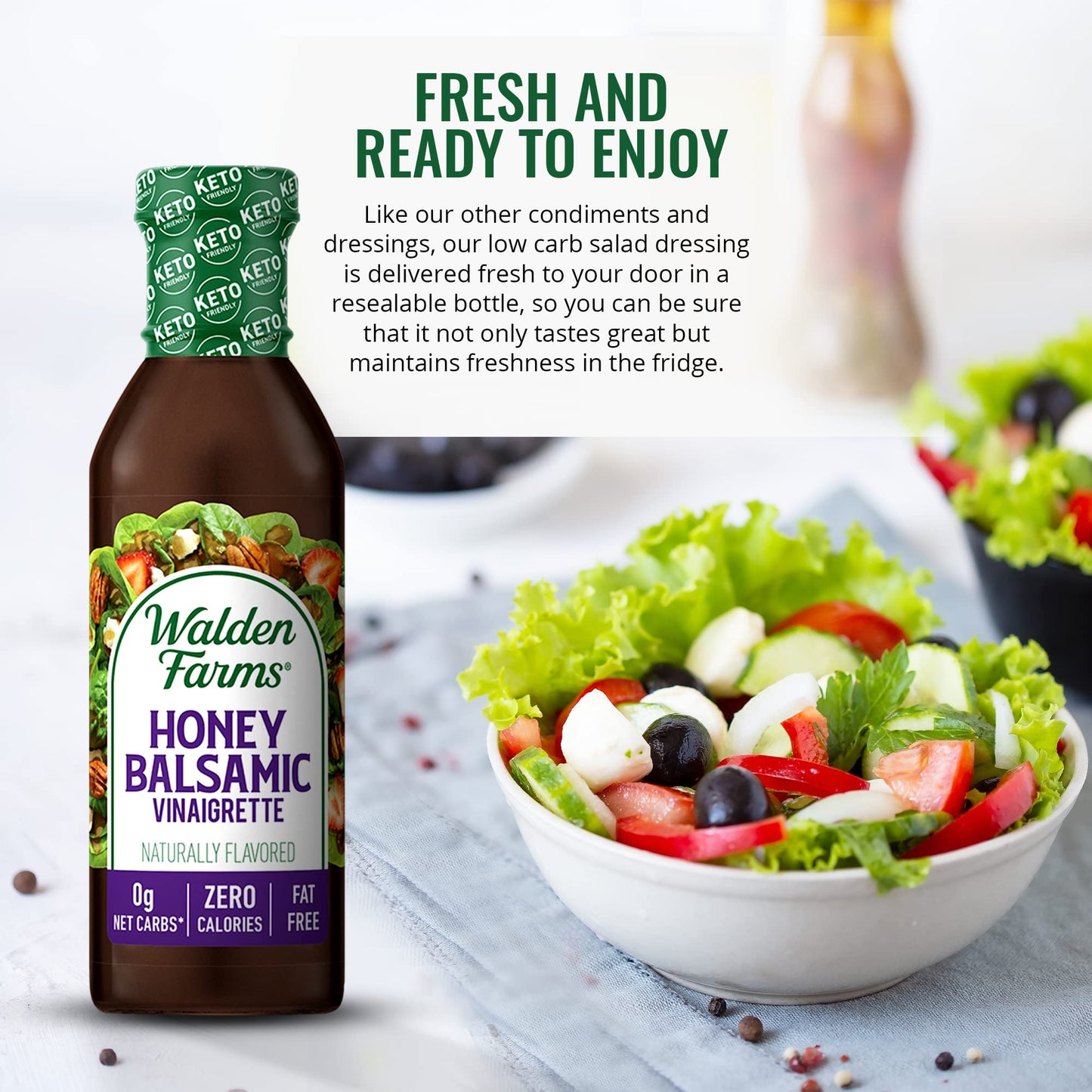 Walden Farms Honey Balsamic Vinaigrette - Calorie-Free, Gluten-Free, Low Carb, Keto-Friendly, Vegan, Sugar-Free, Dressing With S