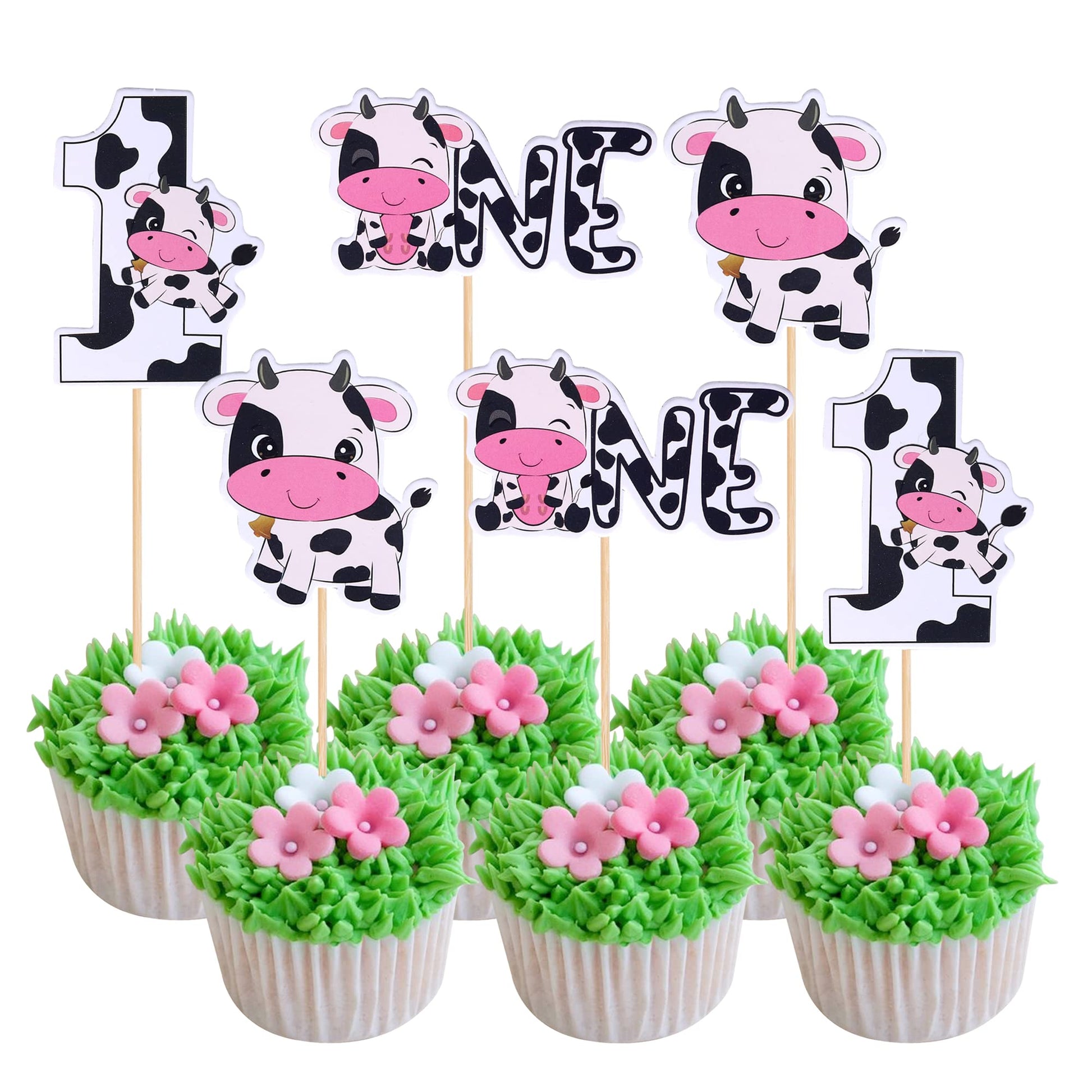 Rsstarxi Cupcake Toppers - 36 Pack Cow Farm Animals for 1st Birthday Baby Shower, Paper, Design 2, Model XM250-one