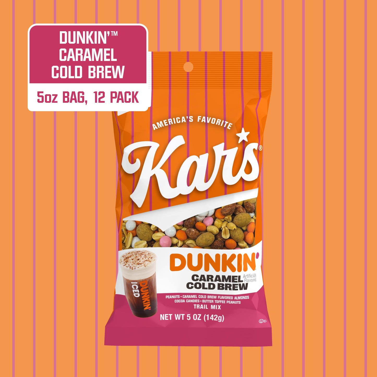 Kars Nuts Dunkin Caramel Cold Brew Mixed Nuts - Sweet Candy-Coated Nuts Mix, 5oz Grab & Go Bags (Pack of 12) - Trail Mix Sweet S