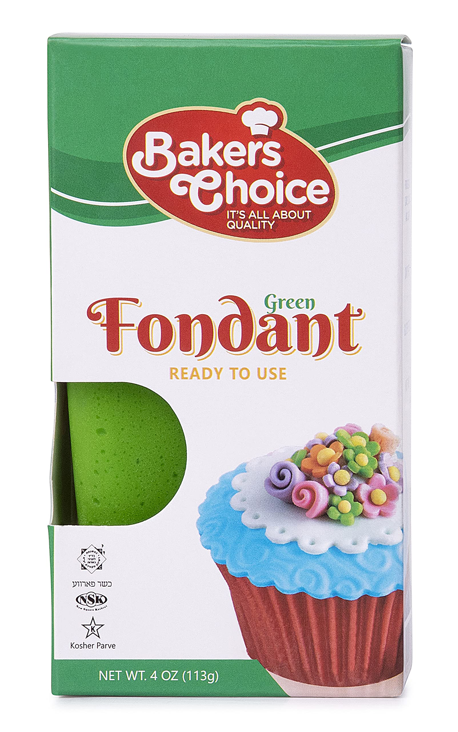 Bakers Choice Fondant Icing, 4 oz, Green, Ready to Use Cake Decorating Frosting, Moldable, Dairy Free, Nut Free