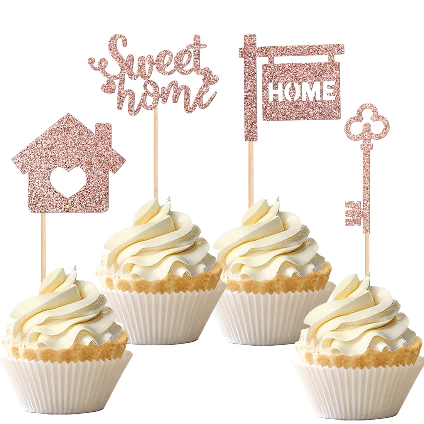 36 Pcs Sweet Home Cupcake Toppers Glitter Key Housewarming Cupcake Picks Decorations For New Home Theme Party Cake Decorations S