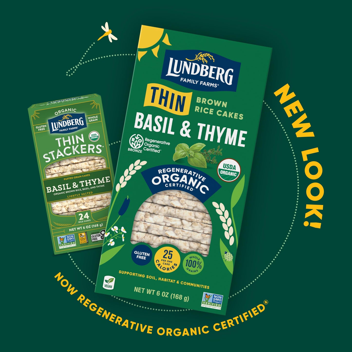 Lundberg Thin Brown Rice Cakes, Basil & Thyme, 6-Pack - Regenerative Organic Certified, Healthy Snacks, Vegan, 6 Oz Ea