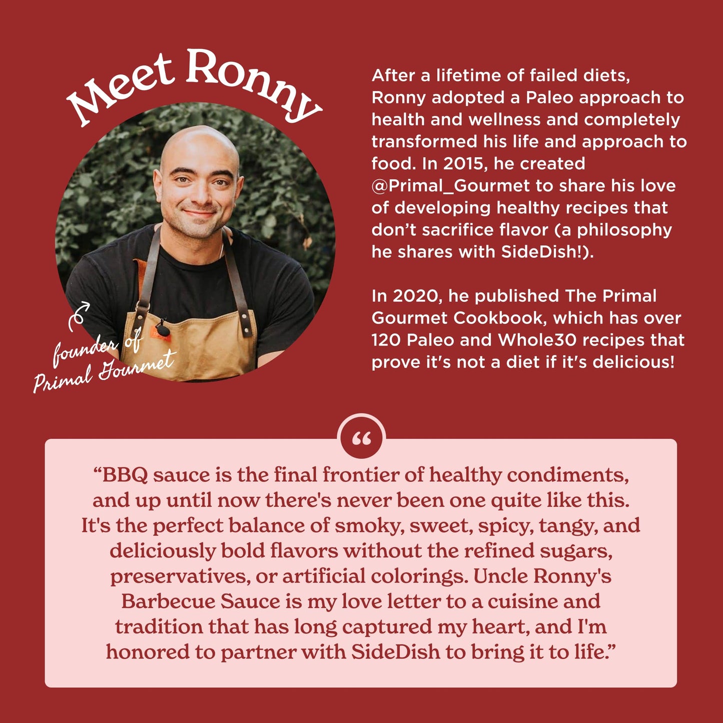 SideDish Uncle Ronny's BBQ Sauce - 3-Pack, Sugar-Free, Seed Oil-Free, Gluten & Dairy Free, Paleo-Friendly, 8 Fl Oz