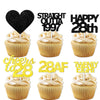 18pcs Black Gold Glitter Dessert Cupcake Pick for Straight Outta 1997 Cheer to 28 Years Old Theme Decor Supplies Happy 28th Birt