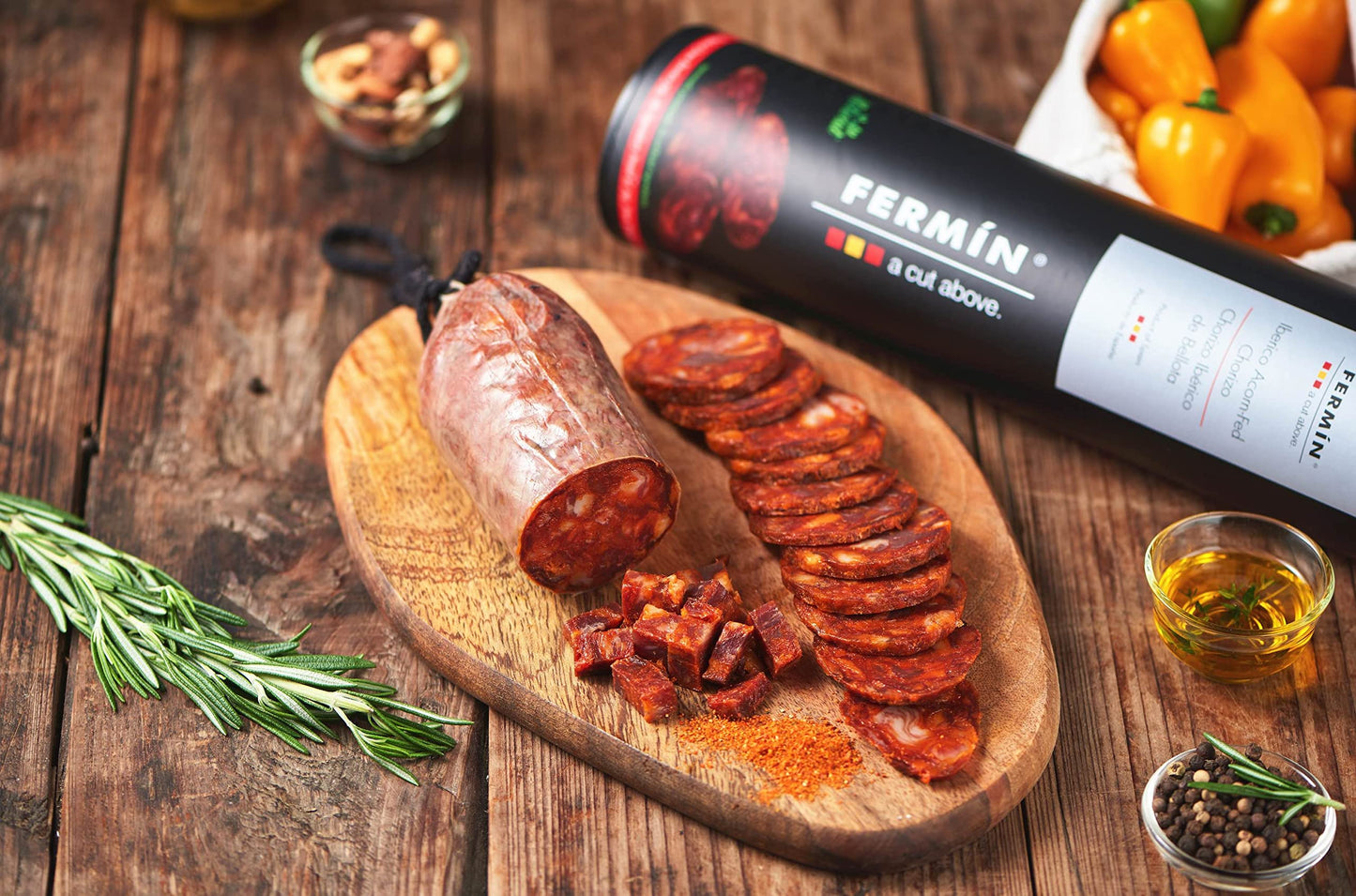 Fermin Iberico Acorn-Fed Chorizo (1 Lb Approx) - Authentic Dry-Cured Spanish Chorizo Iberico De Bellota
