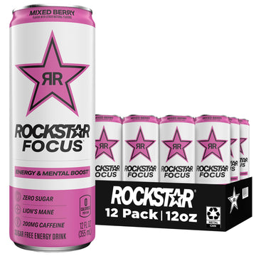 Rockstar Focus Energy Drink, Mixed Berry, 12 Fl Oz Cans, Pack of 12
