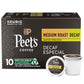 Peets Coffee Medium Roast Decaf K-Cup Pods - 10 Count Box - Black - Model 511877