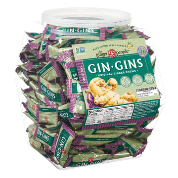 Gin Gins Chewy Ginger Candy Bulk Pack | Individually Wrapped Candies In Reusable Plastic Tub | Gluten Free And Vegan Ginger Chews, 275 Pieces
