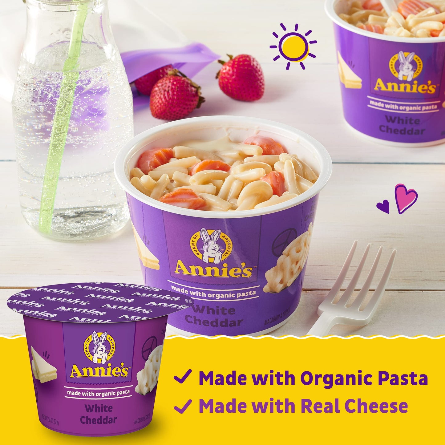 AnnieAs White cheddar Microwave Mac & cheese with Organic Pasta Single Serve Macaroni & cheese cup 2.01 OZ