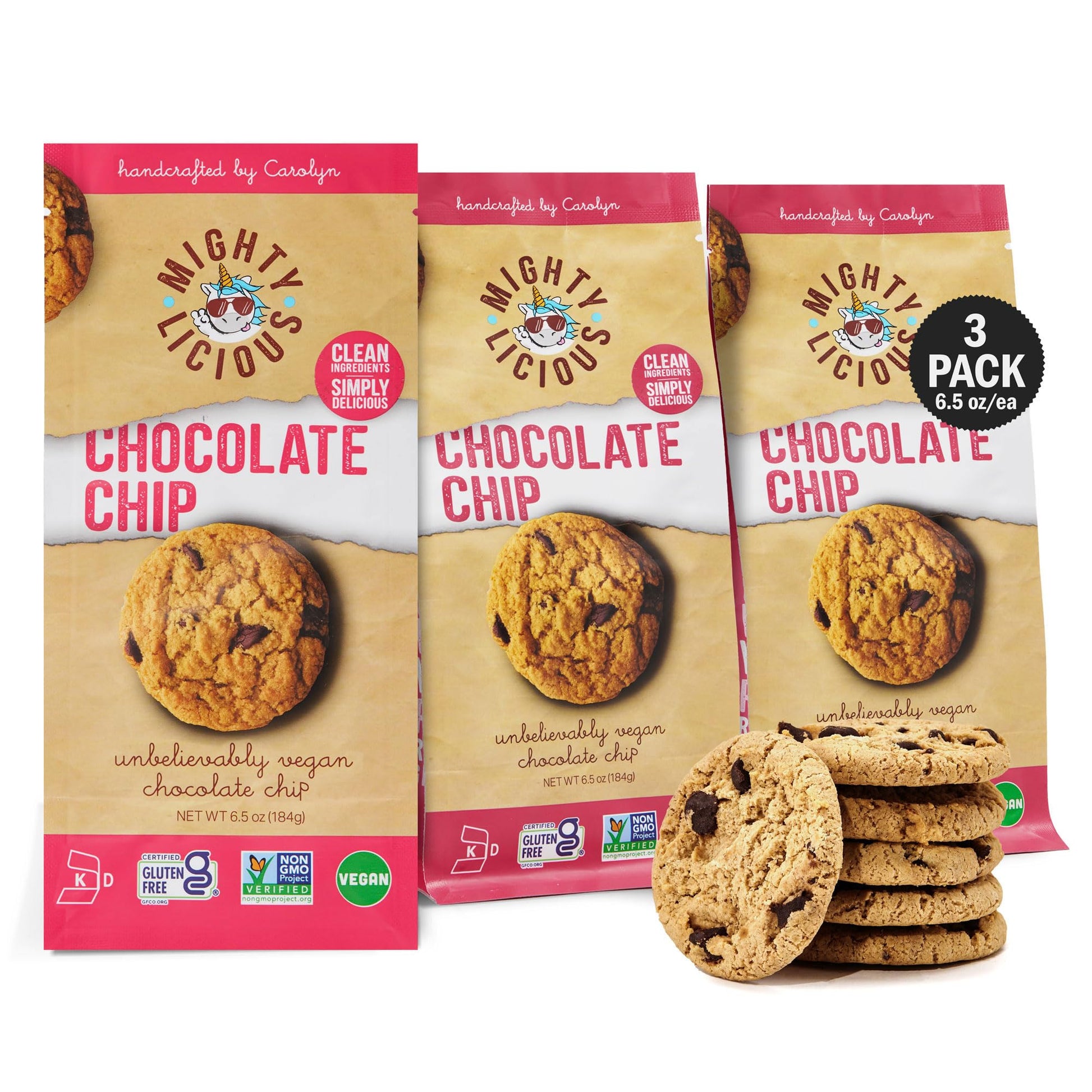 MIGHTYLICIOUS Handcrafted Vegan Chocolate Chip Cookies - Gluten-Free, Dairy-Free, Egg-Free, Non-GMO, Kosher, Preservative-Free -