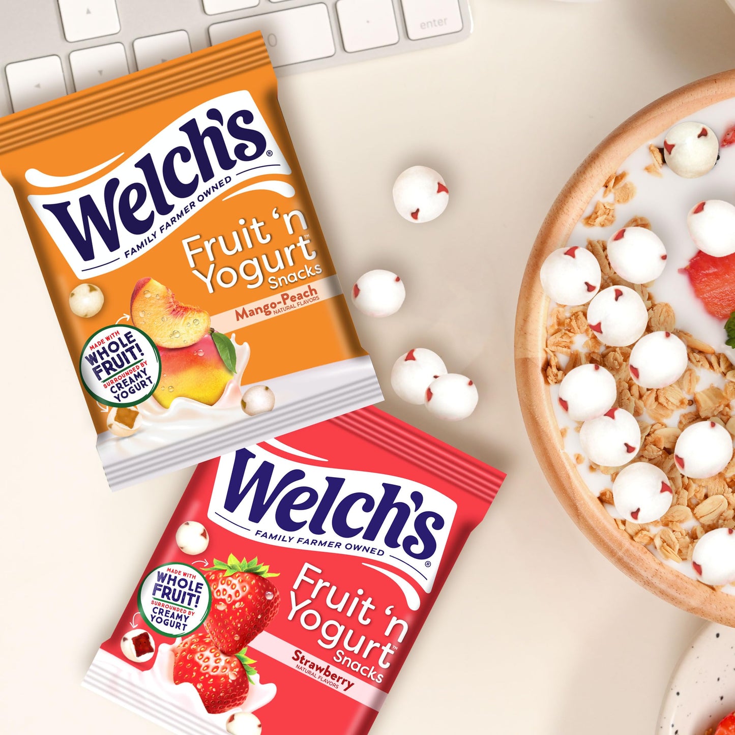 Welchs Fruit Snacks  Fruit n Yogurt Variety Pack  Strawberry  Mango Peach  Gluten Free  Bulk Pack  Single Serve  0.7 oz Bags (Pack of 40)