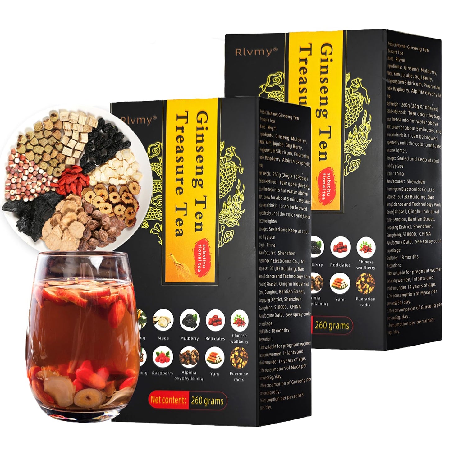 20 Pack Flavor Blendseng Ten Treasures Tea  Chinese Herbal Kidney Detox Tea For Men & Women  10 Precious Ingredients Formula (2 Boxes 20 Bags)