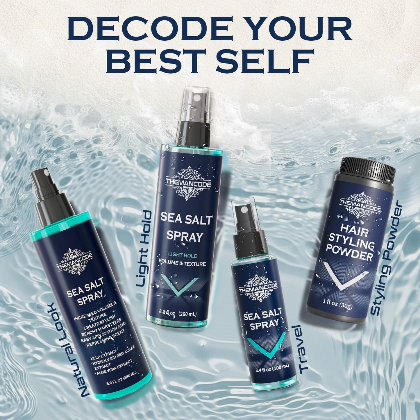 Themancode Sea Salt Spray For Men, Light Hold Thickness, Texturizing Hairspray, Stocking Stuffers For Man, Surf Spray Adds Instant Volume, Travel Essentials, Christmas Gift For Men, 8.8 Oz