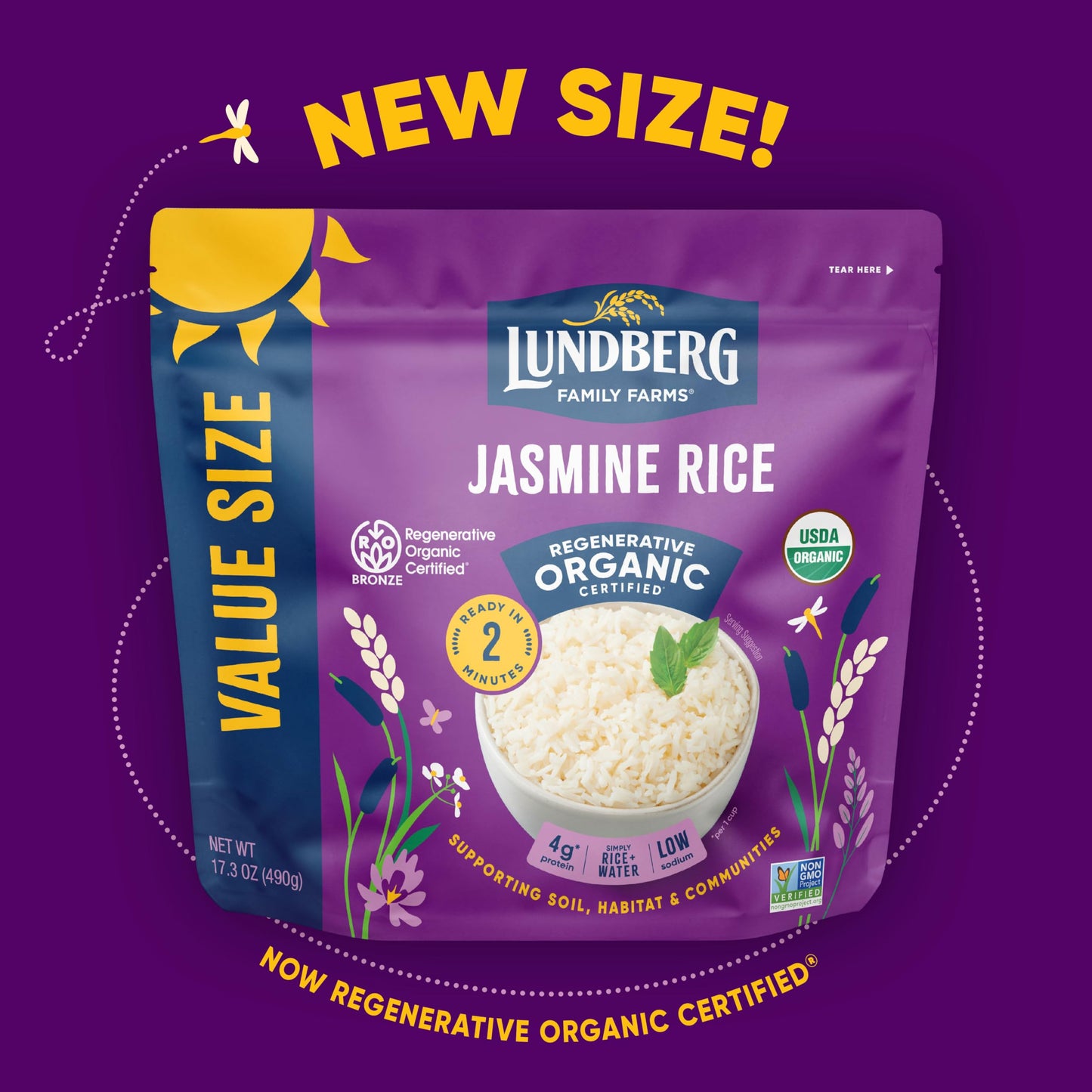 Lundberg Rice, Microwave Or Stovetop, 2-Pack - White Jasmine, Long-Grain, Fluffy & Aromatic, Ready In 2 Minutes, Regenerative Or