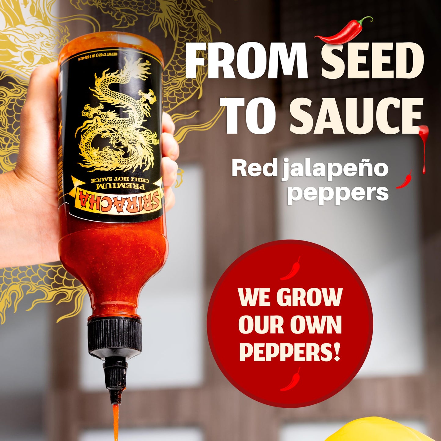 Underwood Ranches Dragon Sriracha Sauce - Hot Sauce, 17 oz (1 Pack) - Made from Red Jalapeno Peppers