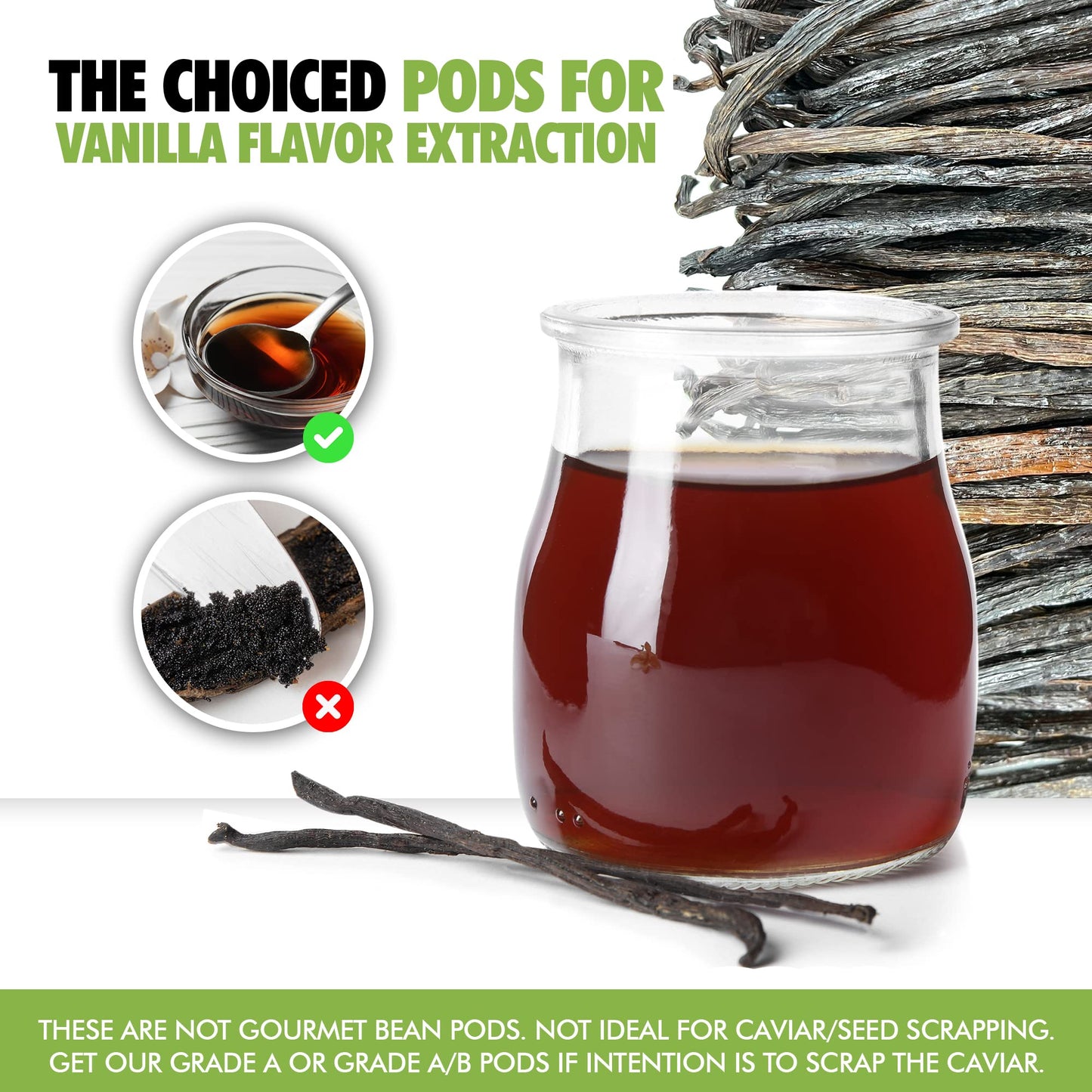 FITNCLEAN VANILLA 55 Organic Madagascar Vanilla Extract, Grade B Beans, Non-GMO, Bulk Dry Whole Pods, 55 Count