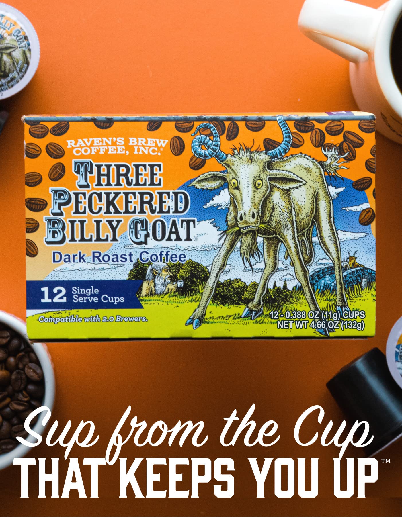Raven’S Brew Coffee High Caffeine Dark Roast K-Cup Compatible Single Serve Pods — Three Peckered Billy Goat 12Ct