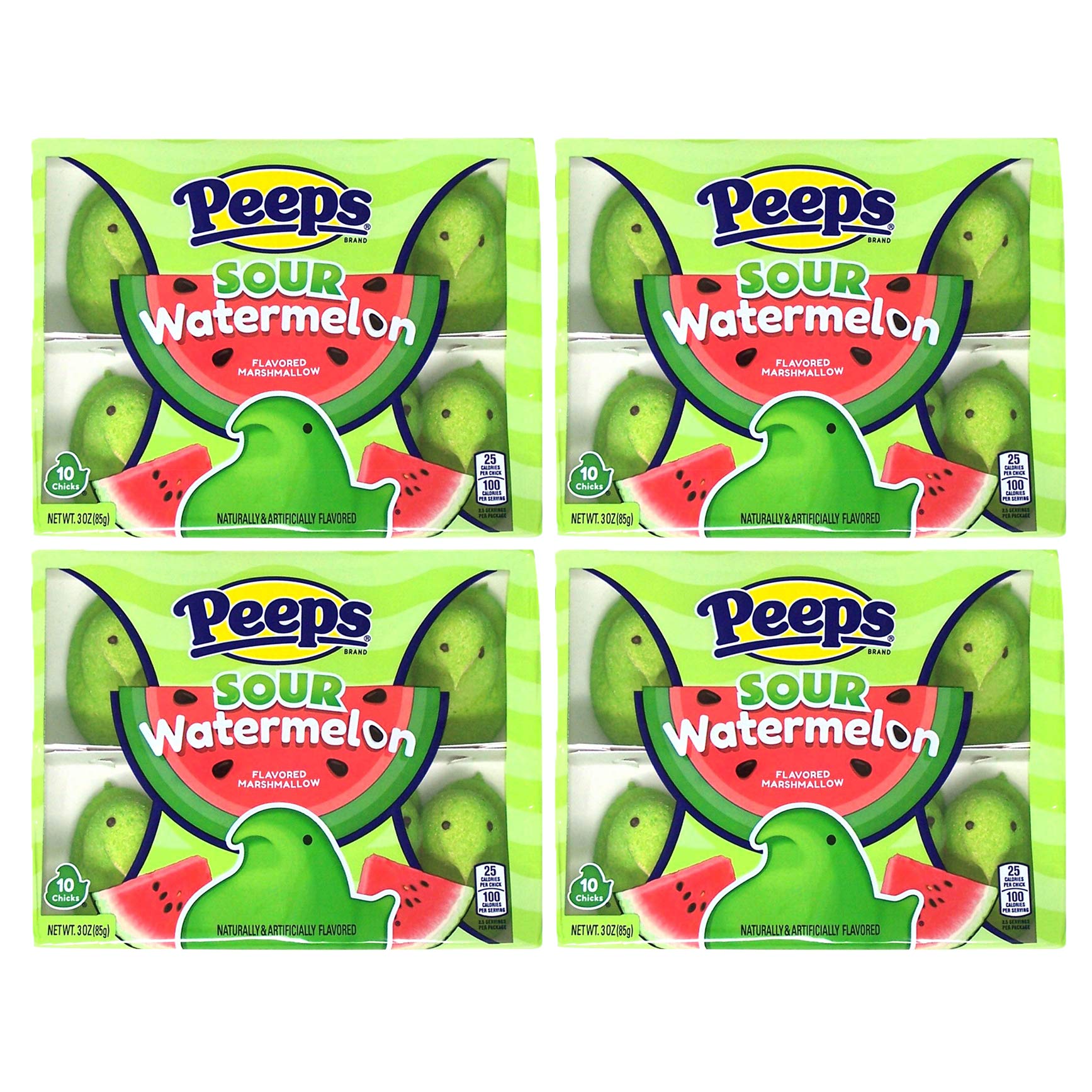 Pack of 4 Peeps Sour Watermelon Easter Sugar and Marshmallow Candy Treats 10 Peeps Per Pack