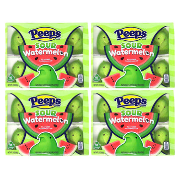 Pack of 4 Peeps Sour Watermelon Easter Sugar and Marshmallow Candy Treats 10 Peeps Per Pack