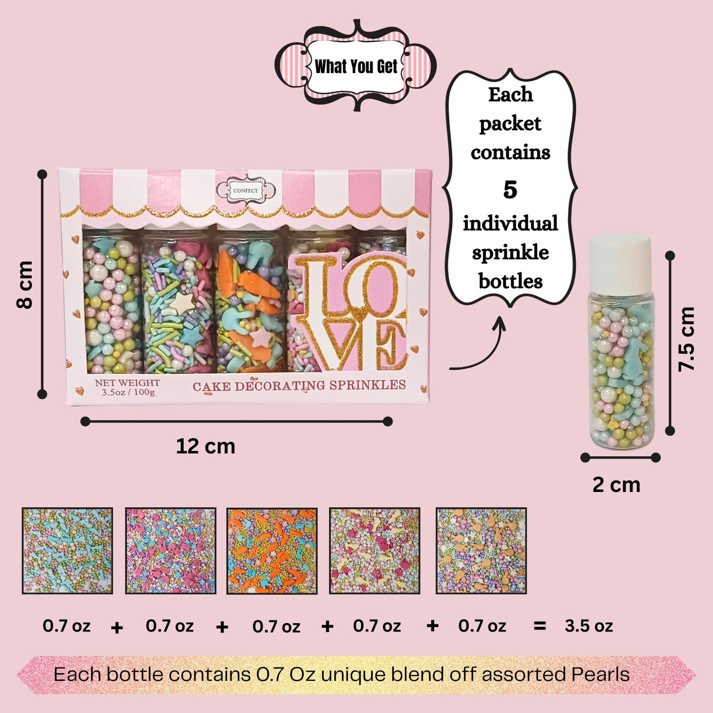 Confect Easter Sprinkles Edible | Assorted Pack Of 5 White, Sky Blue, Pink, Yellow, Pearls, Easter Bunny & Vermicelli I Cookies,