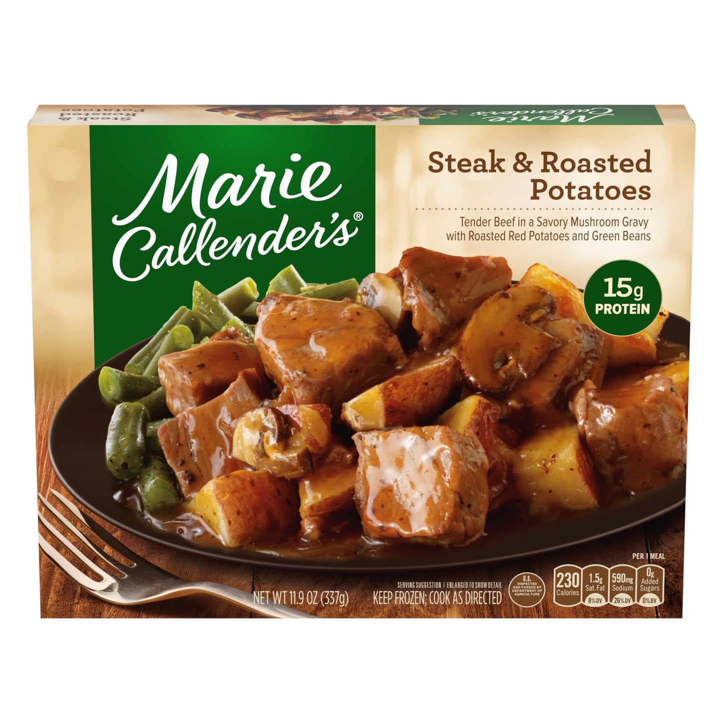 Marie Callenders Steak & Roasted Potatoes, Convenient Oven or Microwave Meal with Beef and Mashed Potatoes, Frozen Meal, 11.9 O
