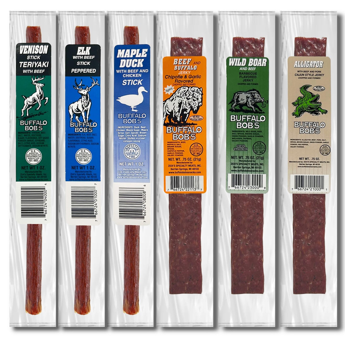 Buffalo Bob'S Wild Game Exotic Snacks (6 Pack), Beef Jerky Sampler Gift Pack For Men, Jerky Variety Gift Set, Jerky Snack Box, M