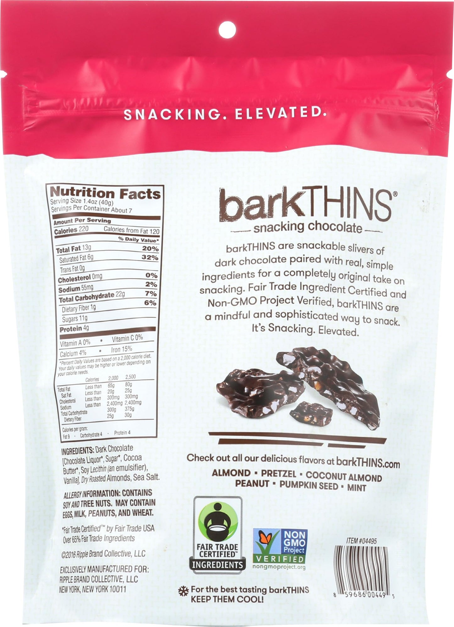 Barkthins, Snacking Chocolate Dark Almond, 10 Ounce