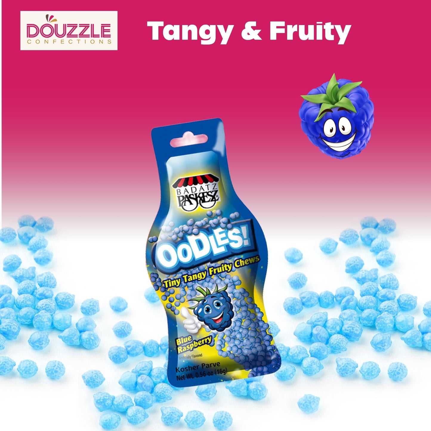 DOUzzle Back To School Oodles Raspberry Tiny Tangy Fruity Chews Mix (12 Count, 1 Pack) Individually Wrapped, Party Favor, Goodie