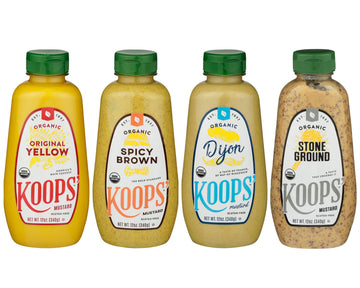 Koops Organic Mustard Variety Pack - Original Yellow, Spicy Brown, Dijon, & Stone Ground - Gluten-Free, Kosher, USDA Organic, M