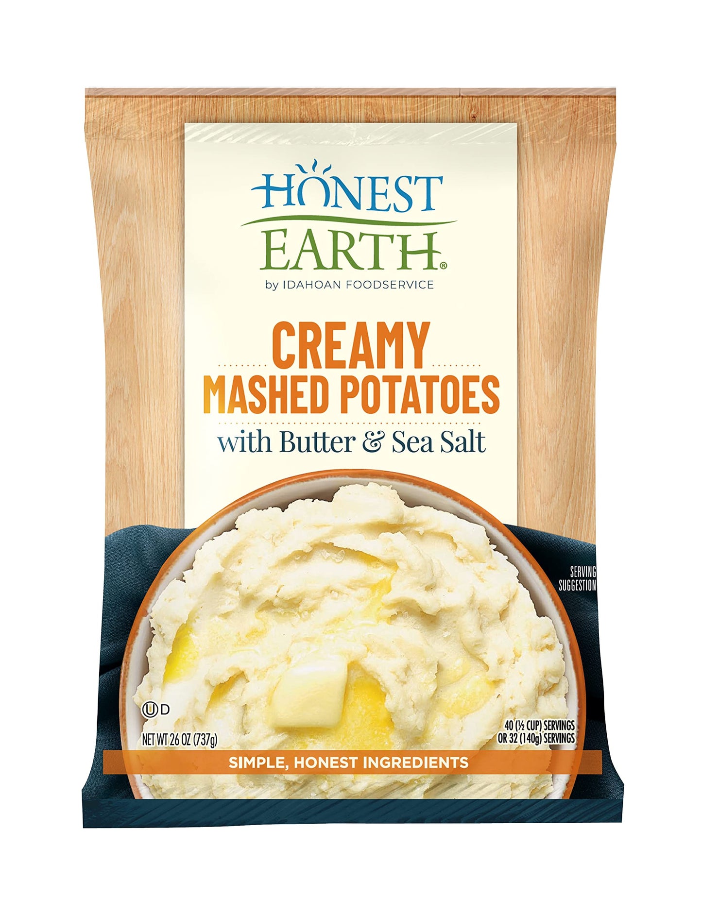 Honest Earth Creamy Mashed Potatoes with Butter and Sea Salt, 26 oz. Pouches (Pack of 8)