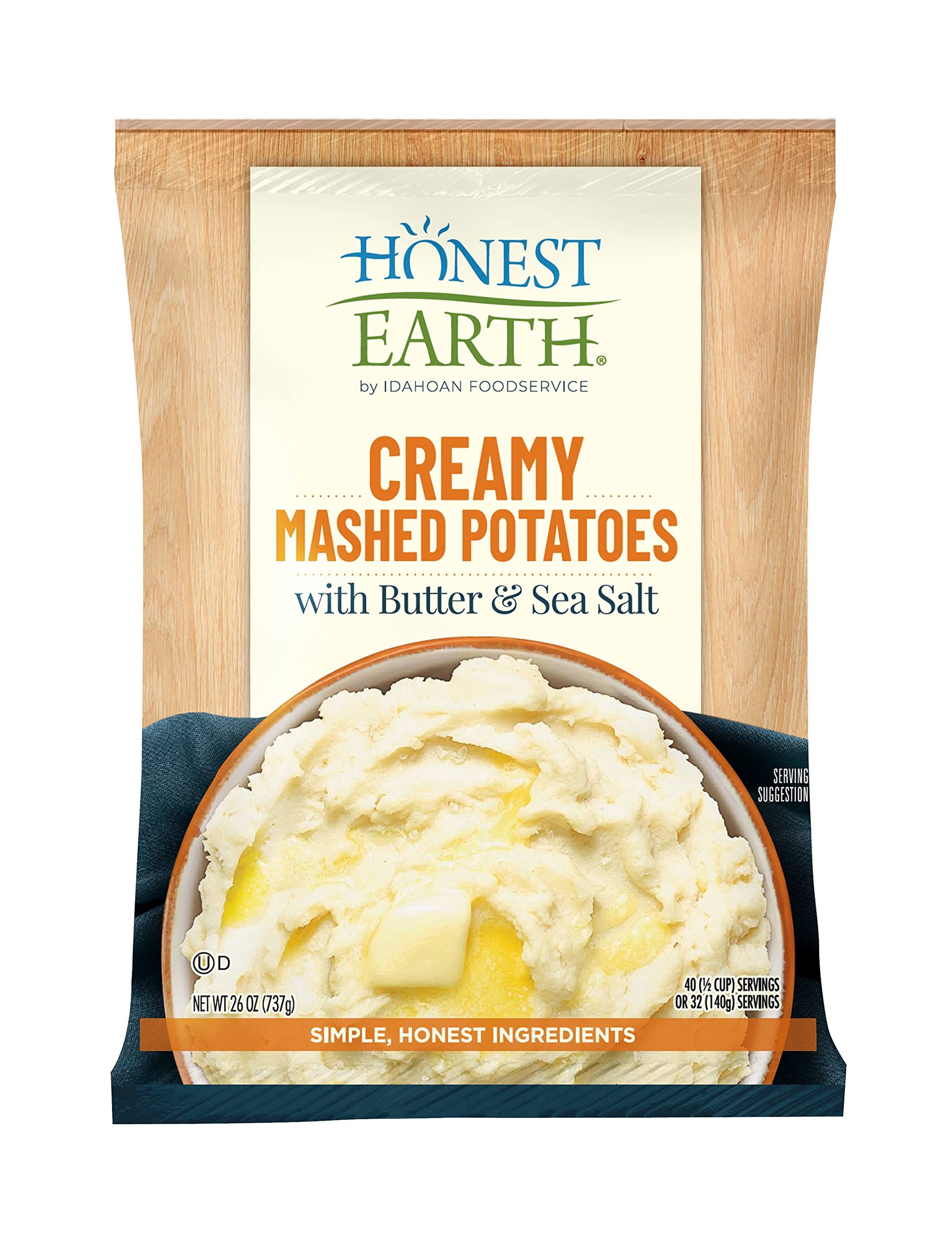 Honest Earth Creamy Mashed Potatoes with Butter and Sea Salt, 26 oz. Pouches (Pack of 8)