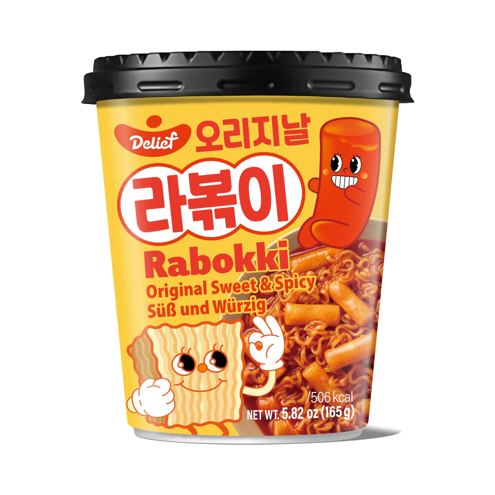 DELIEF Rabokki Sweet and Spicy Original Flavor 165g - Korean Street Food, Ramen Noodle and Tteokbokki Rice Cake, Quick Meal