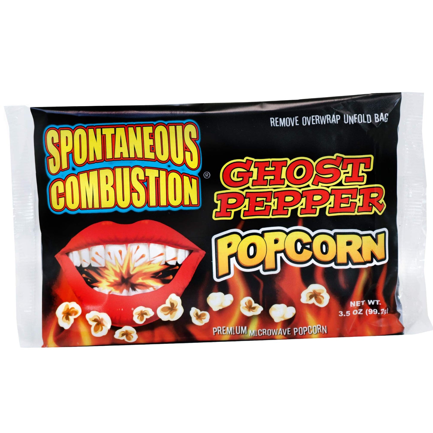 SPONTANEOUS COMBUSTION Ghost Pepper Microwave Popcorn - 12 Pack, 3.5 oz Bags, Gourmet Spicy Snack for Home Movies