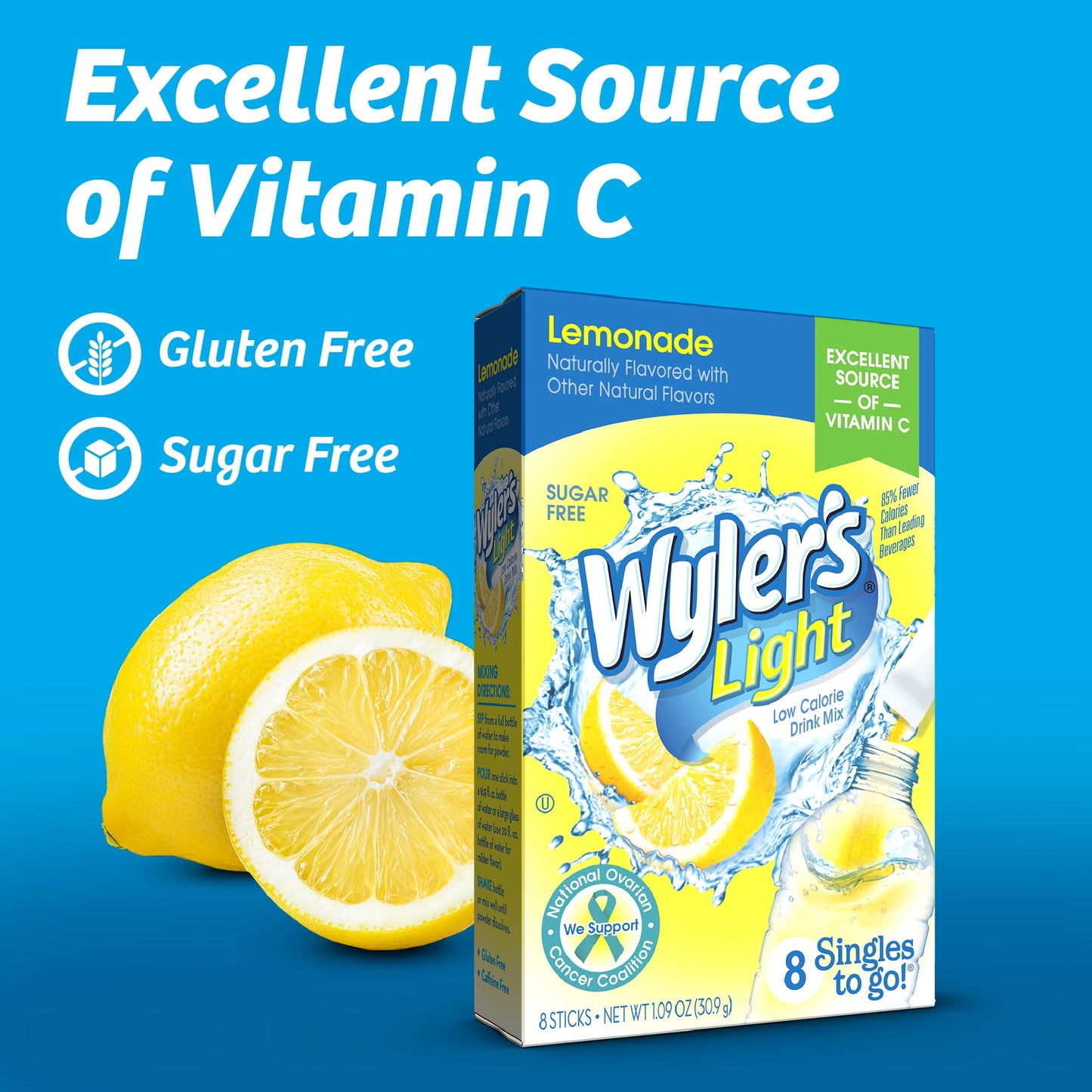 Wyler'S Light Singles To Go Powder Packets, Water Drink Mix, Lemonade, 8 Count Per Pack (Pack Of 12)