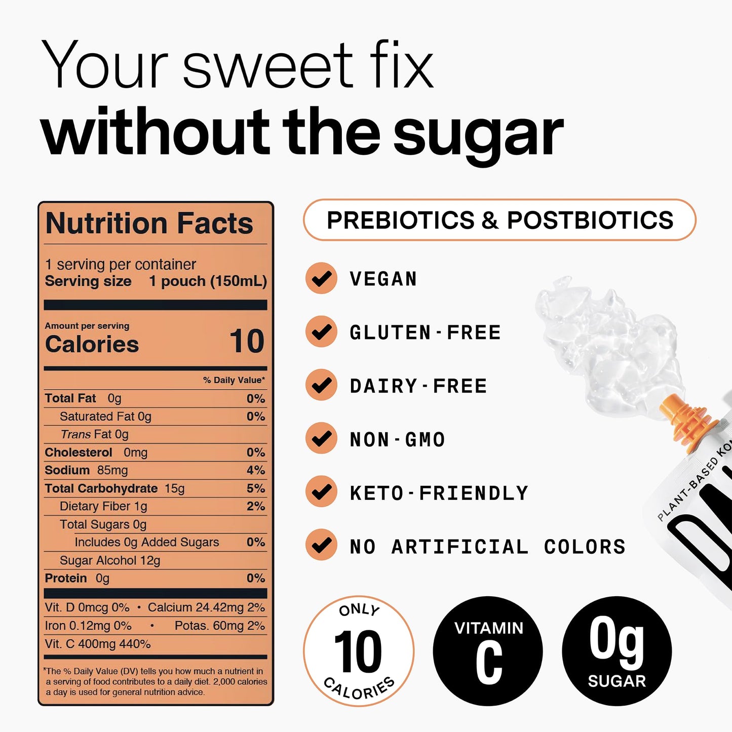 Dally Peach Drinkable Konjac Jelly - (10 Pack) Jelly Fruit Snack With 10 Calories, Zero Sugar - Supports Skin, Immune Health, An