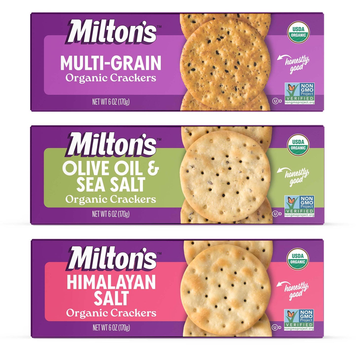 Miltons CRAFT BAKERS Organic Crackers Variety Bundle (Multi-Grain, Olive Oil & Sea Salt, Himalayan Salt) - Certified Organic, N