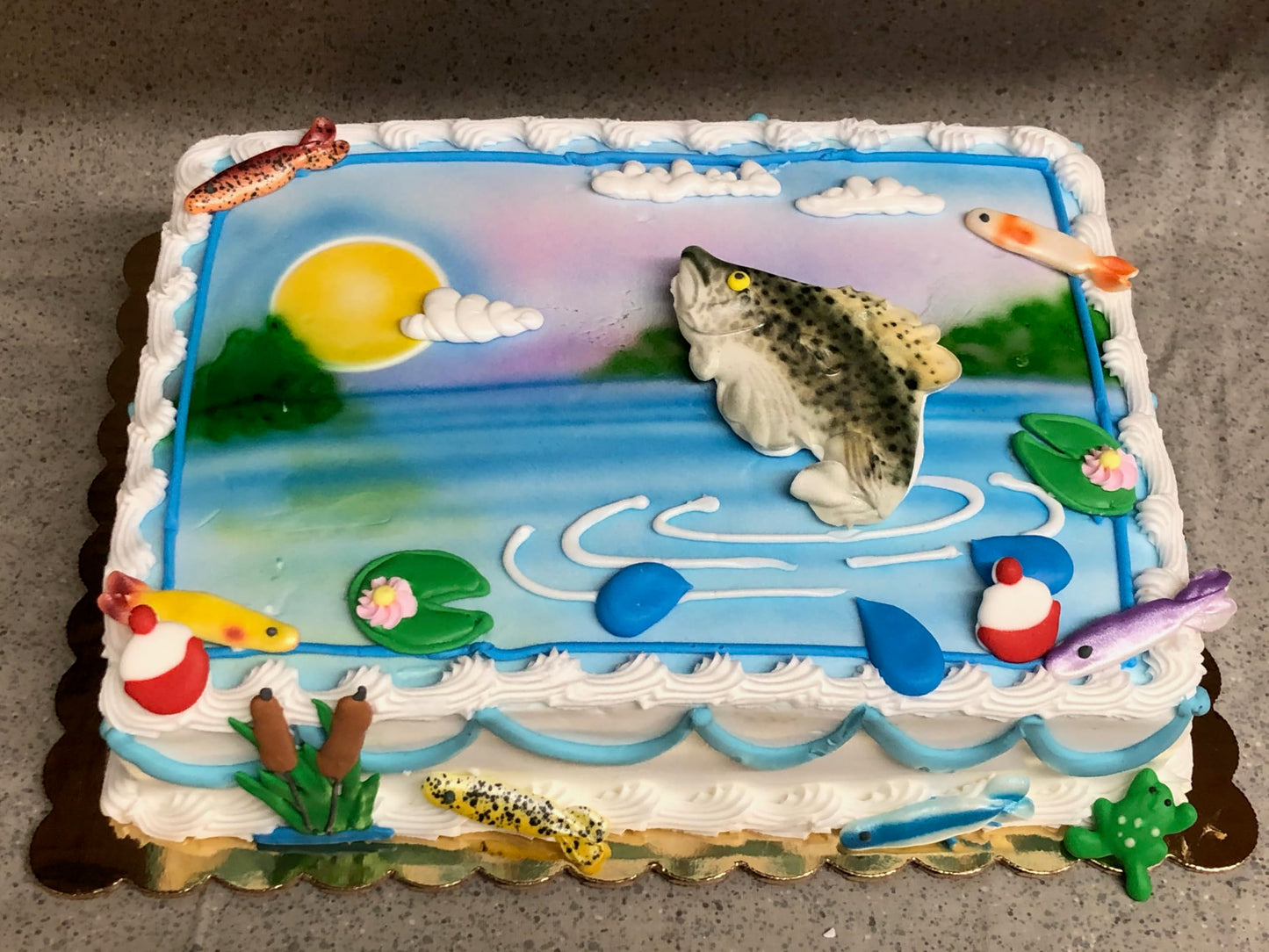 Mini Pond Assortment Fishing Topper- 9 pcs Lily Pad, Cattails, Frogs Edible Icing Cake Decoration Topper by BakersDozenToGo (Cho