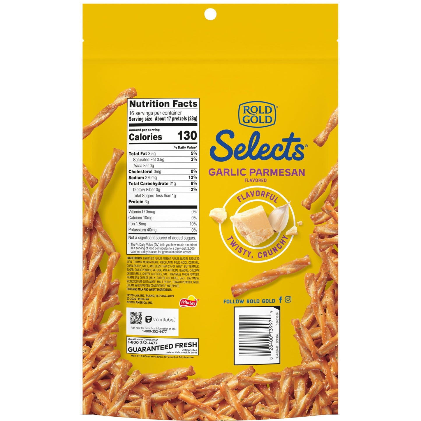 Rold Gold Oven Baked Pretzel Twists, Garlic Parmesan, 16 oz Bag