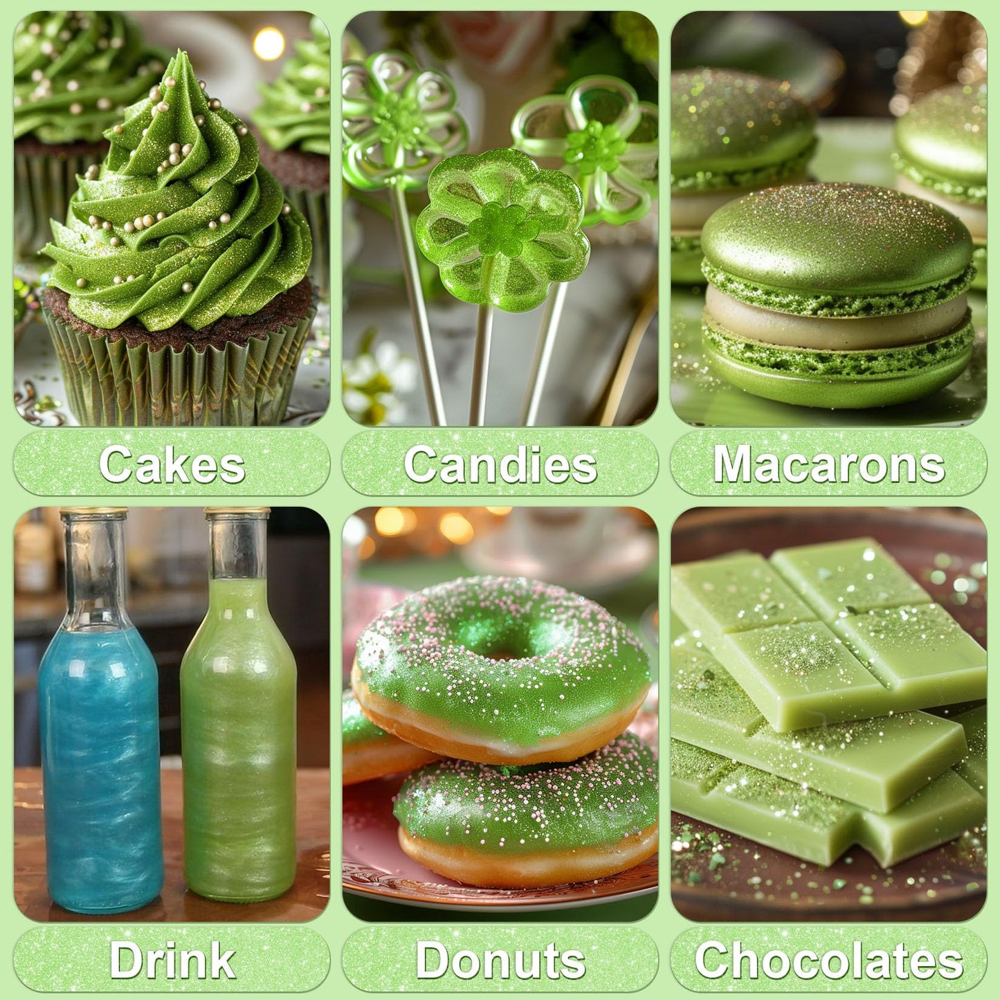 Olive Green Edible Glitter - 5G Food Grade Cake Decorating Shimmering Glitter, Edible Sprinkle Luster Dust For Drinks, Chocolate