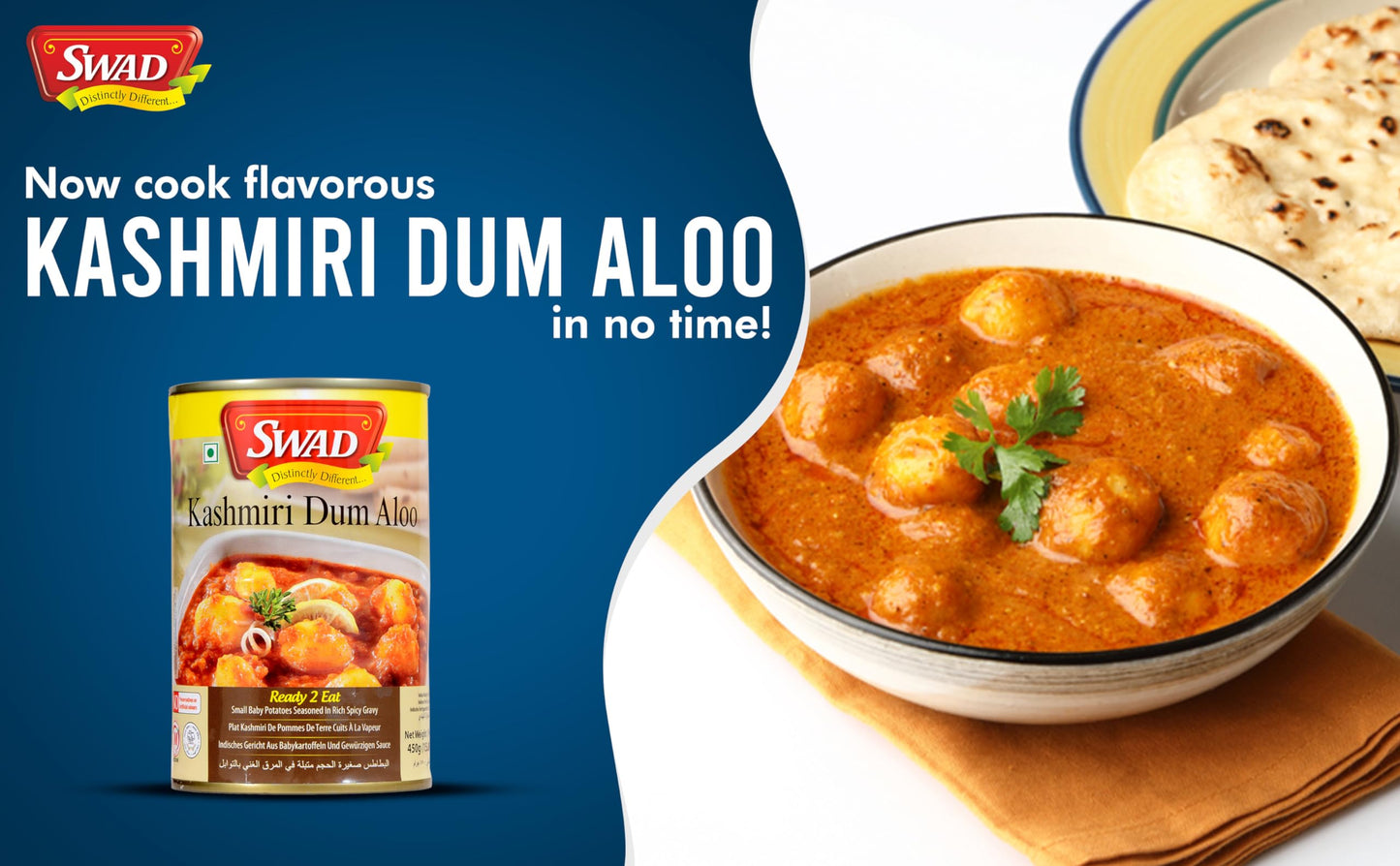 Swad Ready To Eat Kashmiri Dum Aloo Instant Mix Vegetarian Heat & Eat With No Added Preservative - 450 Grams (Pack Of 2)