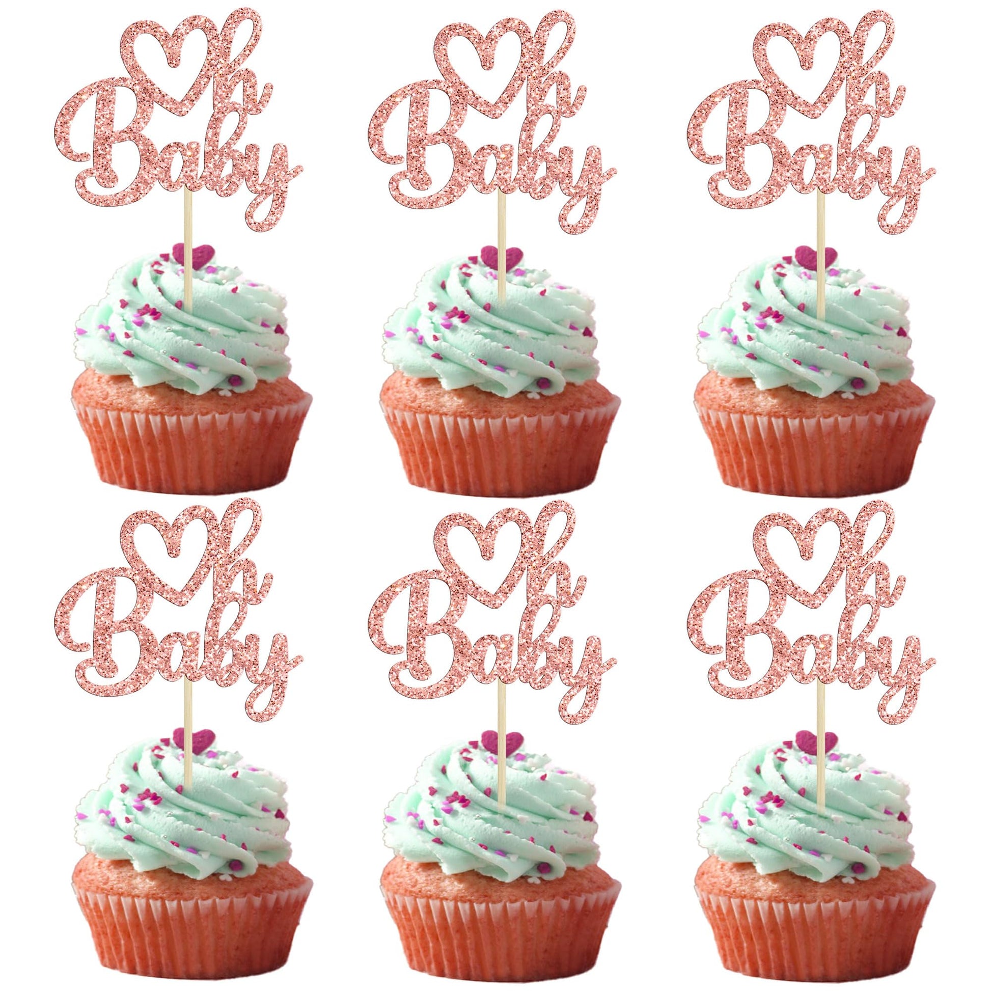 Gyufise 24 Pack Rose Gold Glitter Valentine Oh Baby Cupcake Toppers Valentine Day Cake Toppers Baby Shower Oh Baby Cupcake Picks